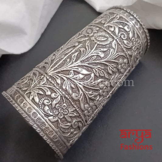 Oxidized Silver Ethnic Cuff Bracelet