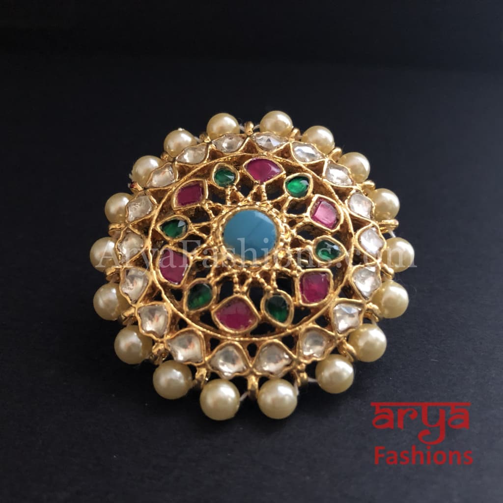 Rajwadi Kundan Jadau Bridal Ring/ Bollywood Statement Ring