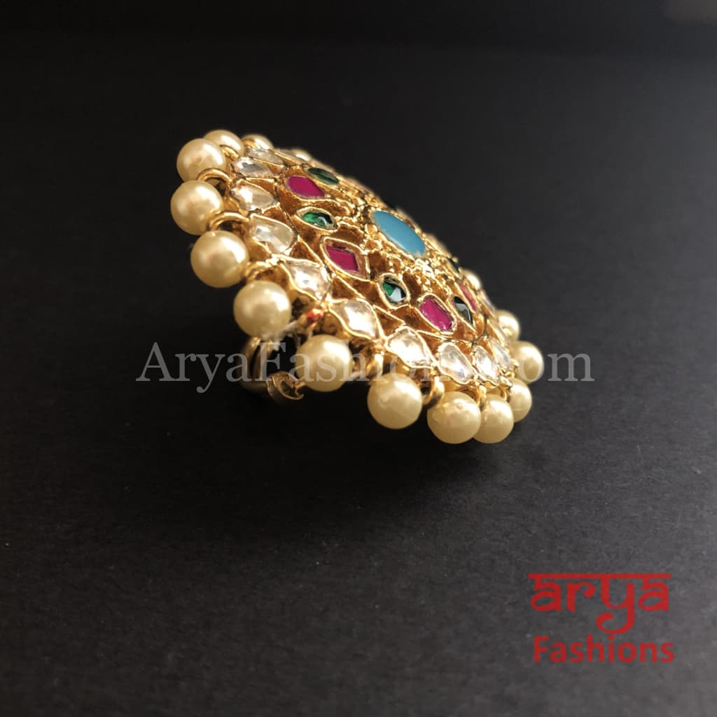 Rajwadi Kundan Jadau Bridal Ring/ Bollywood Statement Ring