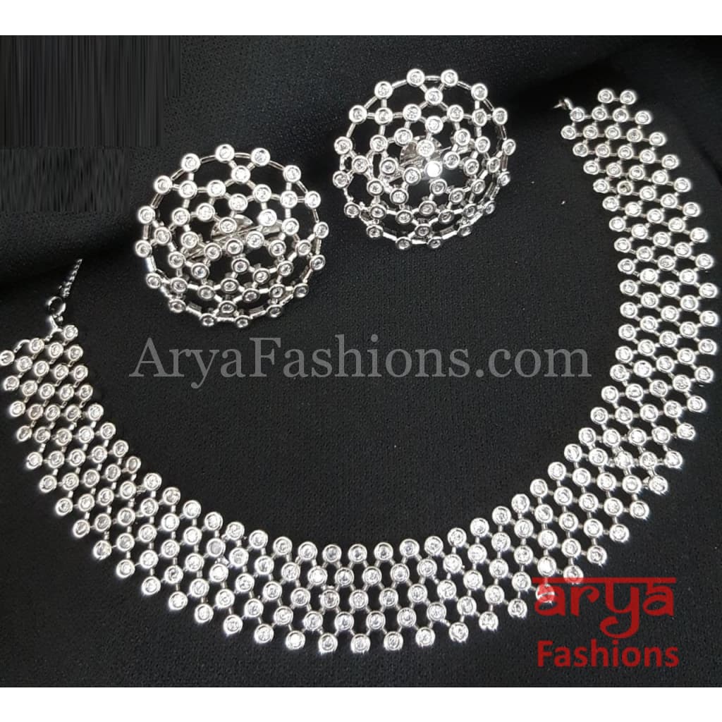 Risha Bridal Rose Gold Silver CZ Necklace