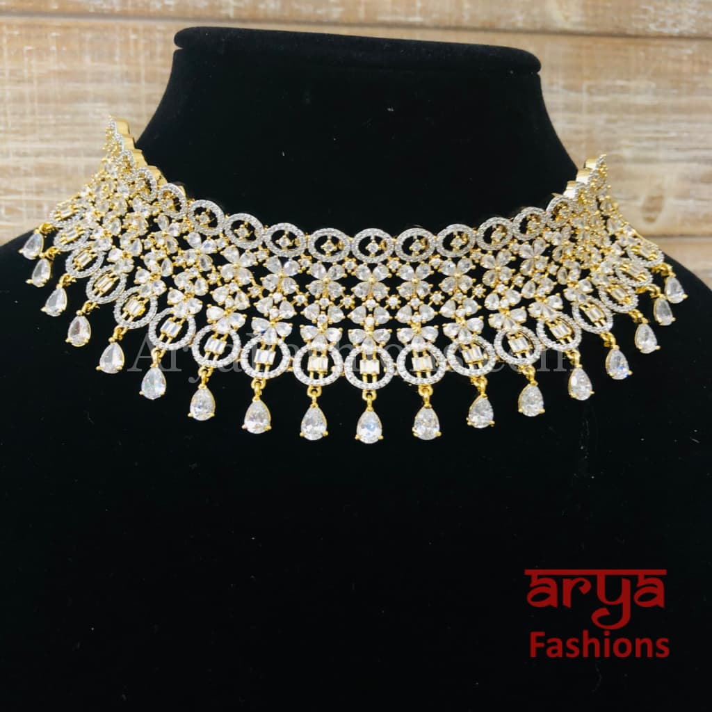 Rose Gold CZ Bridal Choker/ Golden Cubic Zirconia Necklace