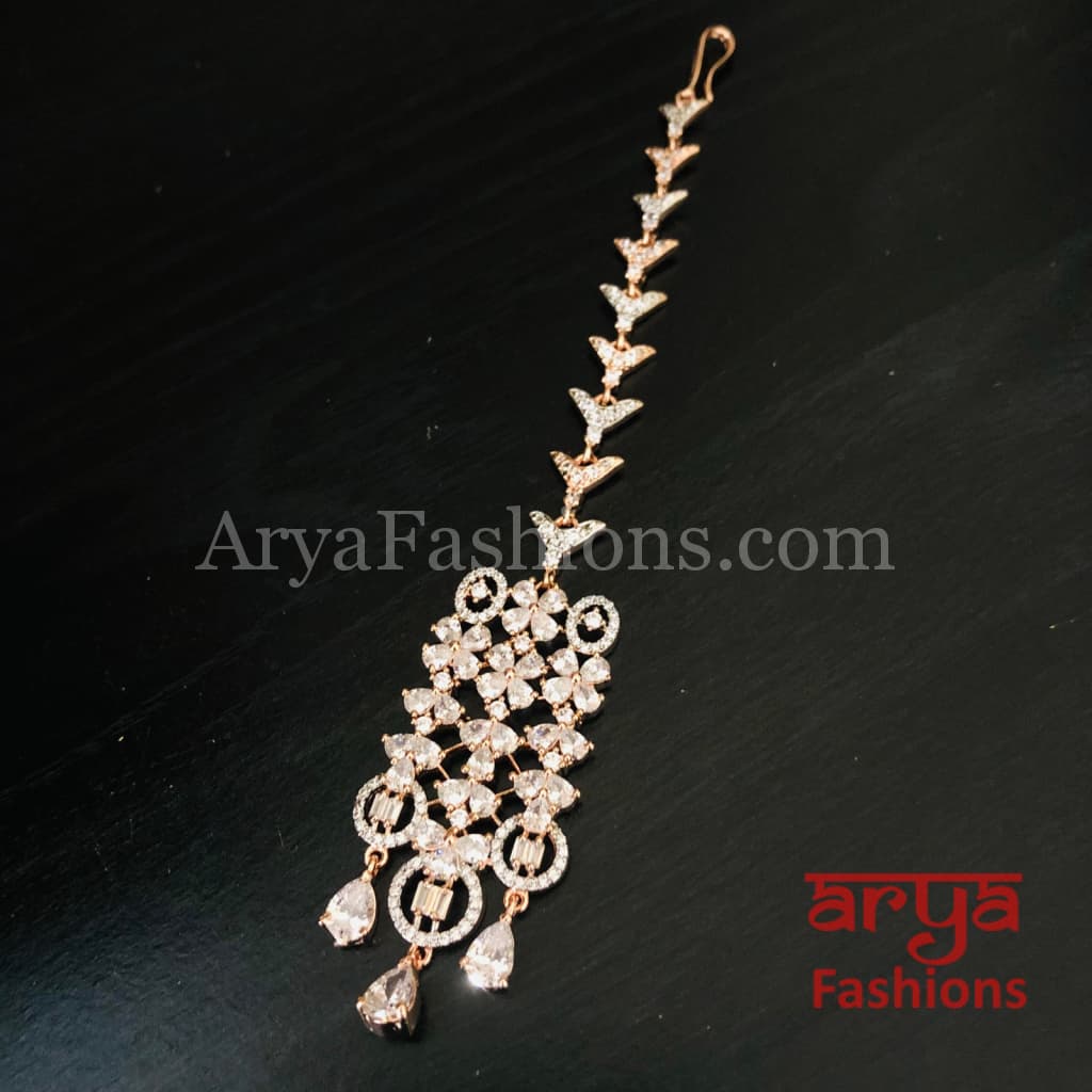 Rose Gold CZ Bridal Choker/ Golden Cubic Zirconia Necklace
