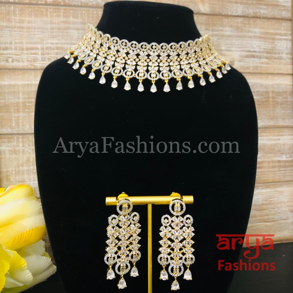Rose Gold CZ Bridal Choker/ Golden Cubic Zirconia Necklace