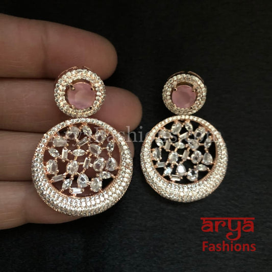 Rose Gold Designer Earrings/ CZ Indian Jewelry