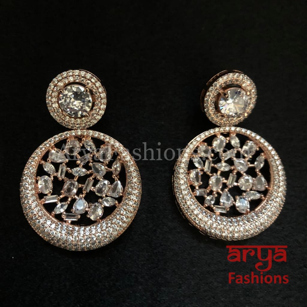 Rose Gold Designer Earrings/ CZ Indian Jewelry