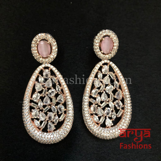 Rose Gold Statement Earrings/ CZ Indian Jewelry