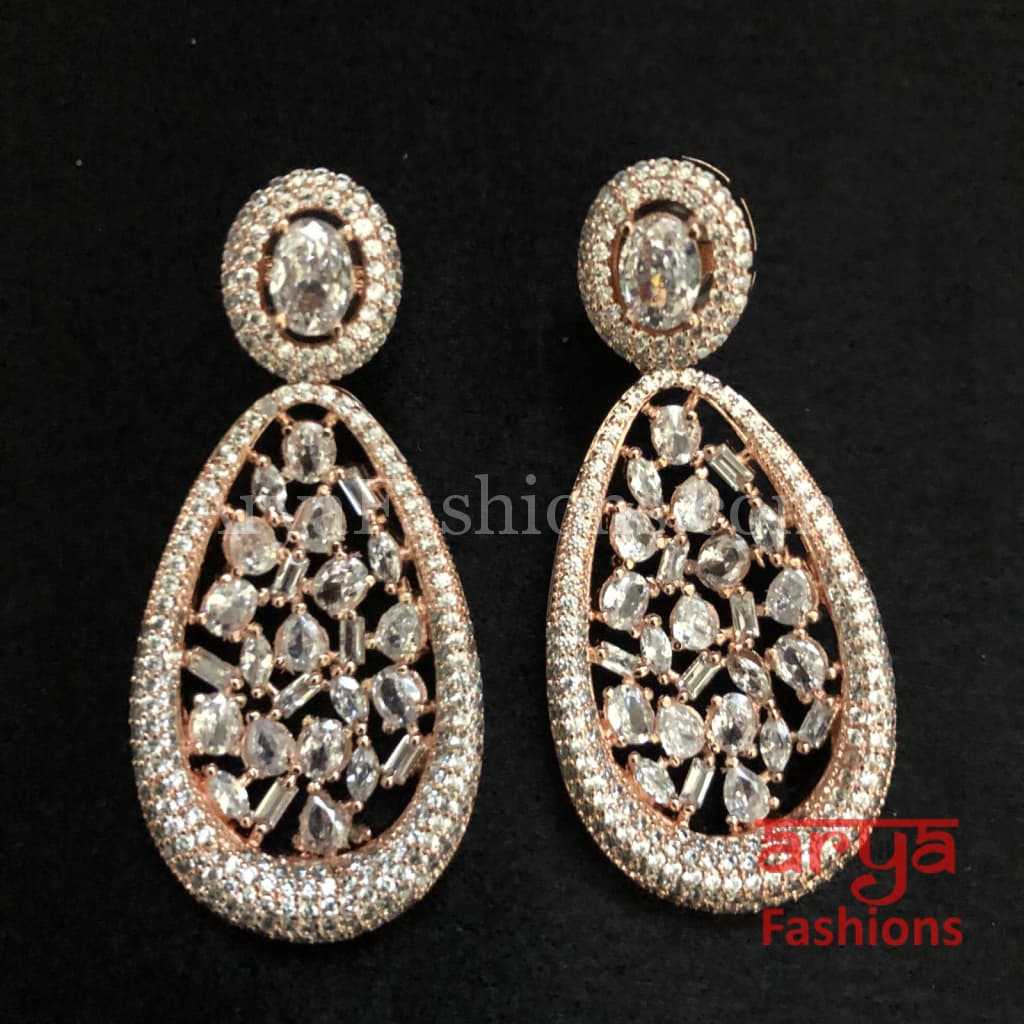 Rose Gold Statement Earrings/ CZ Indian Jewelry