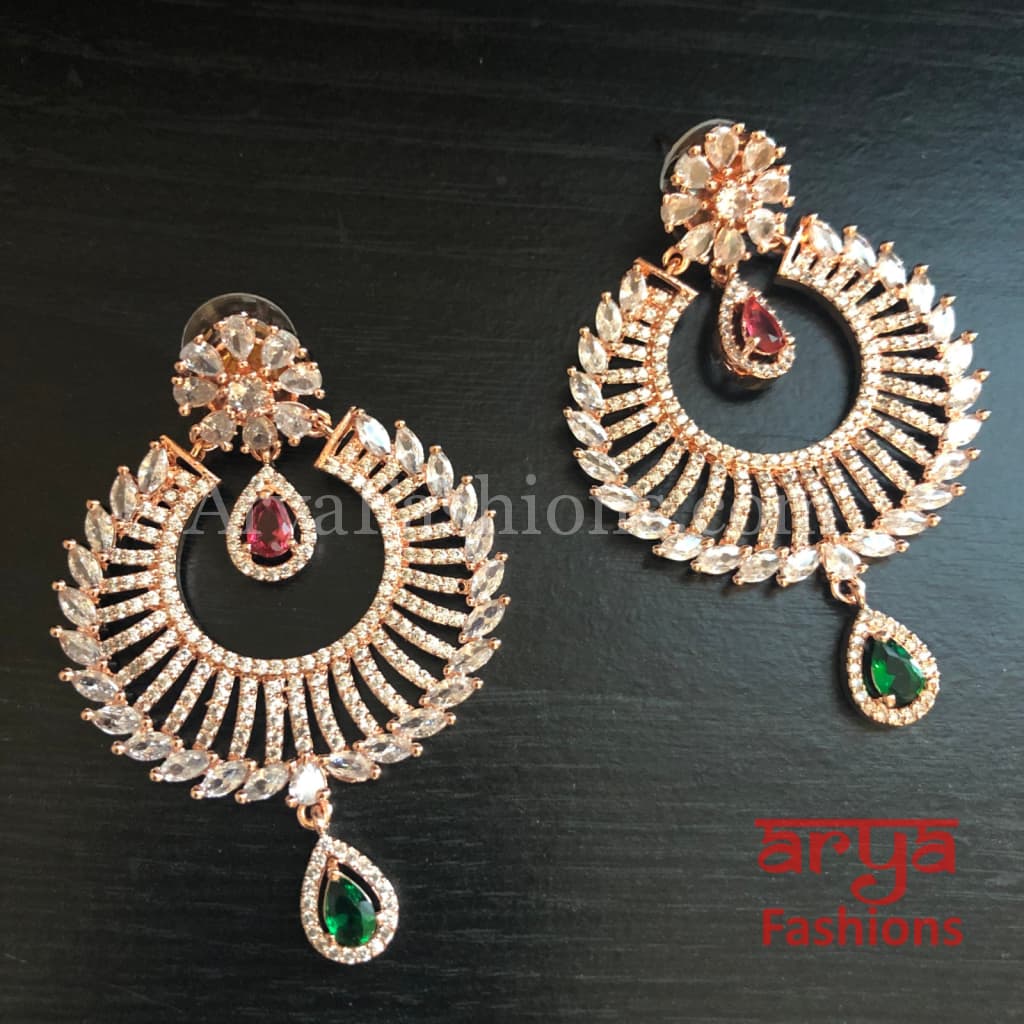 Rose Gold Statement Earrings/ CZ Indian Jewelry
