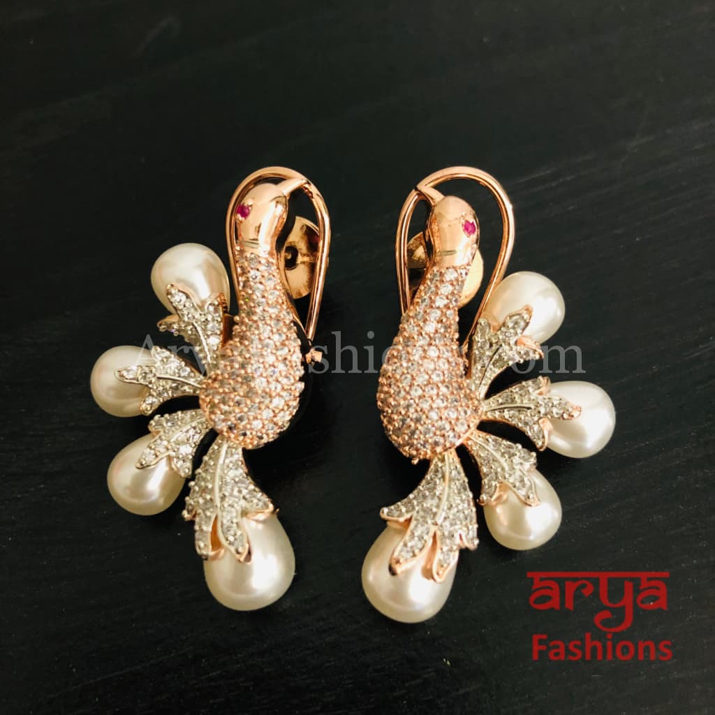 Rose Gold CZ Swan Stud Earrings