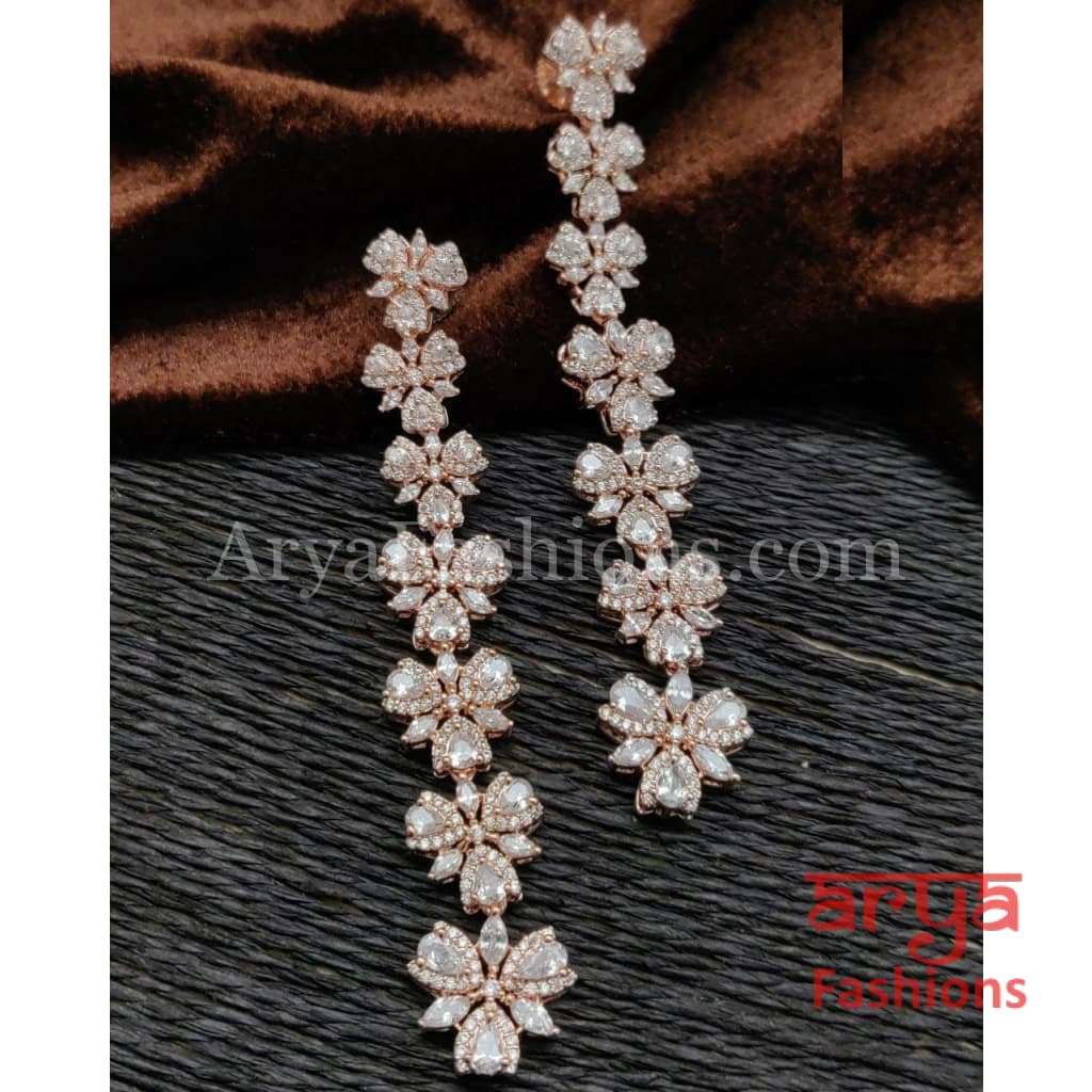 Rose Gold Victorian CZ Long Cocktail Earrings