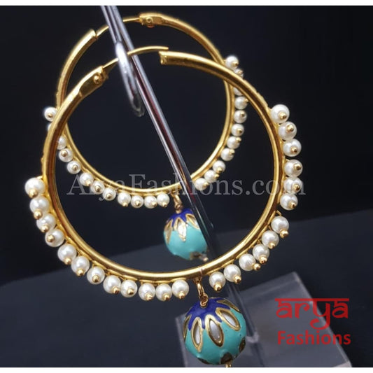 Ruhi Big Golden Balis with Meenakari Balls