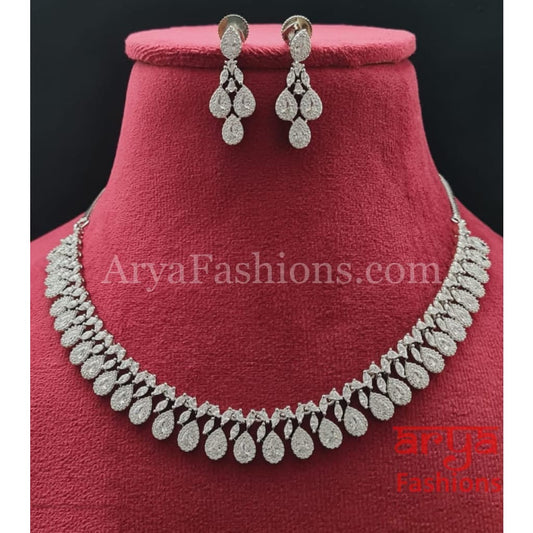 Silver CZ Choker Necklace with designer Earrings