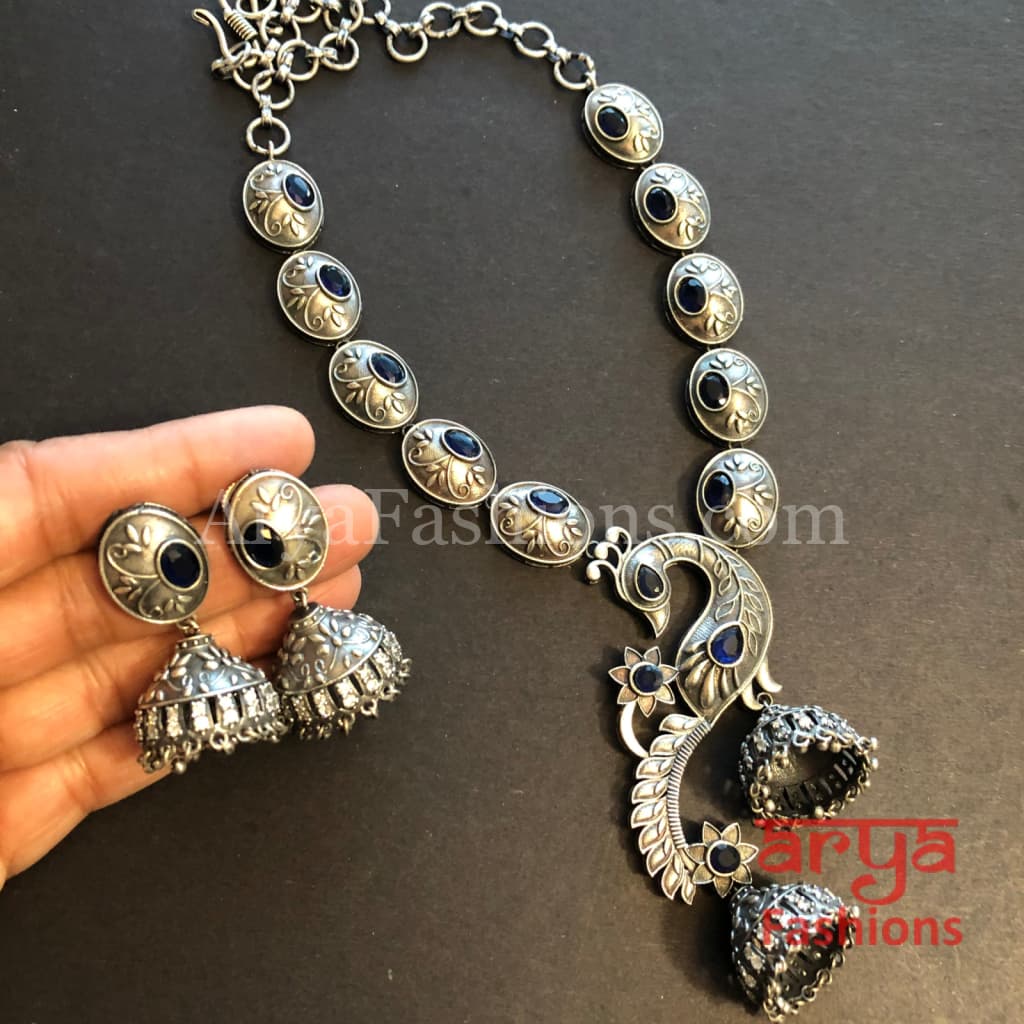 Siya Peacock German Silver Necklace/ Oxidized Necklace
