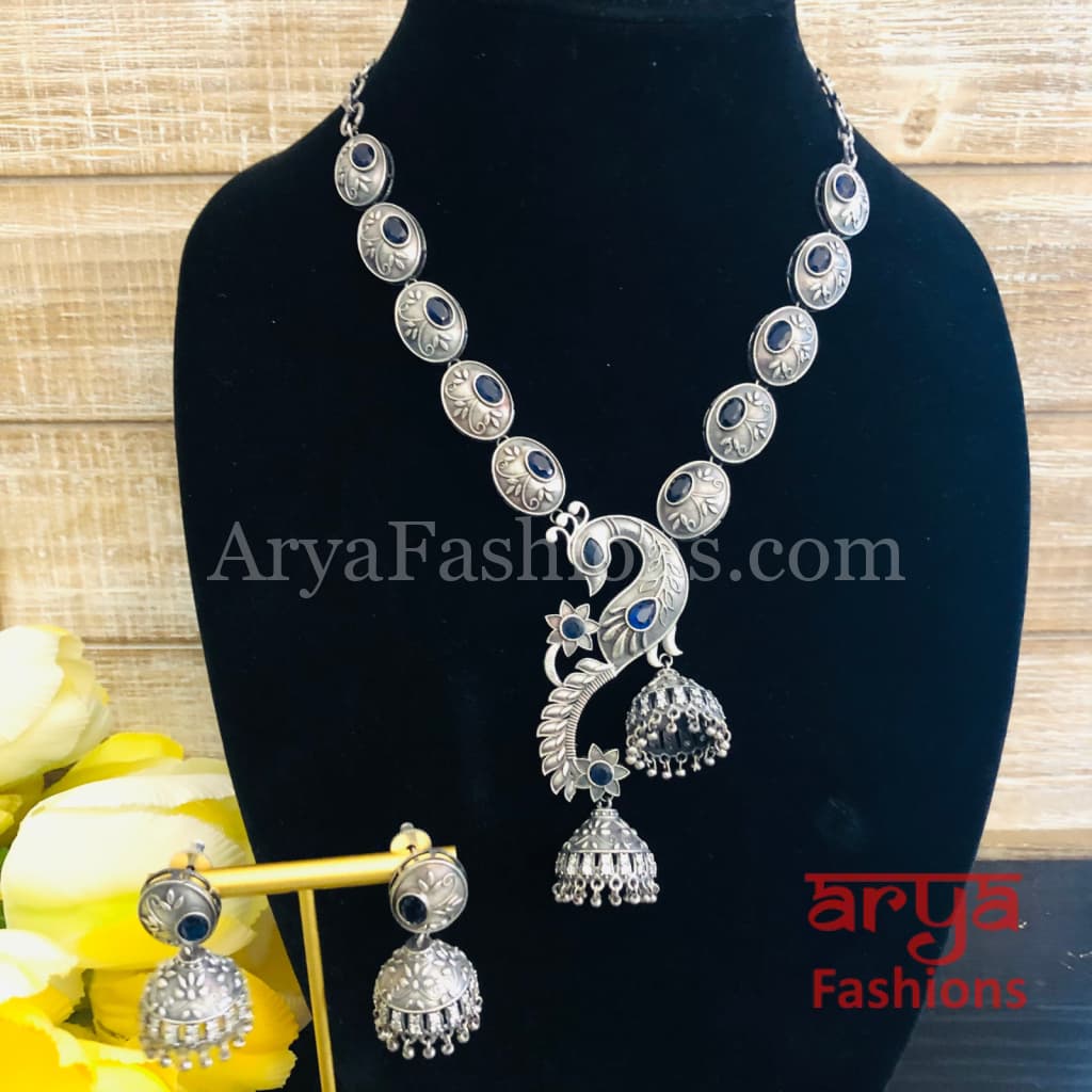 Siya Peacock German Silver Necklace/ Oxidized Necklace
