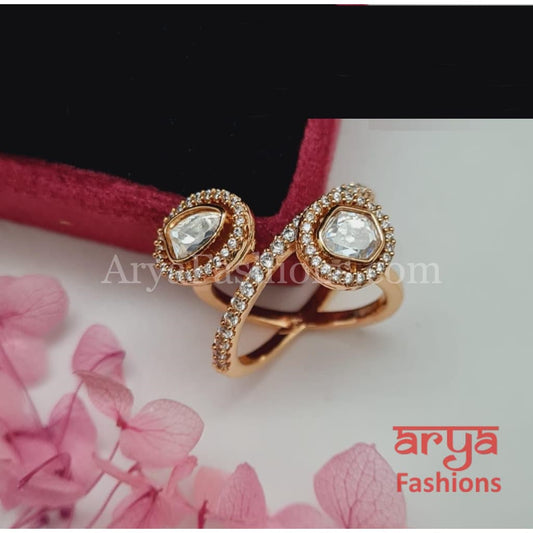 Solitaire Kundan Ring with CZ Stones