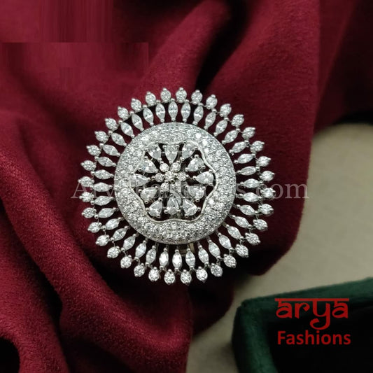Star Design Cubic Zirconia Bollywood Ring in Silver and Gold