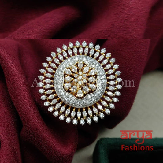 Star Design Cubic Zirconia Bollywood Ring in Silver and Gold