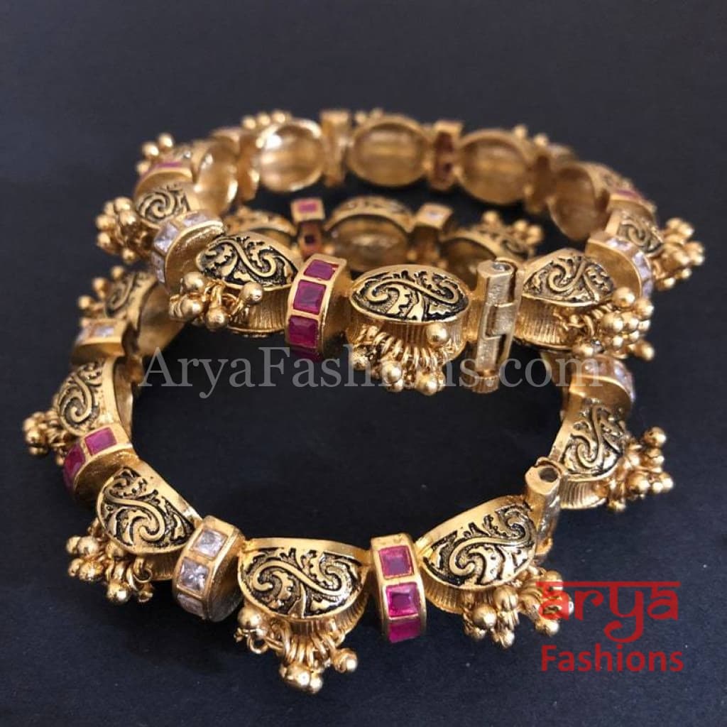 Surali Rajwadi Kundan Jadau Openable Kada with Ruby/Emerald/Kundan stones