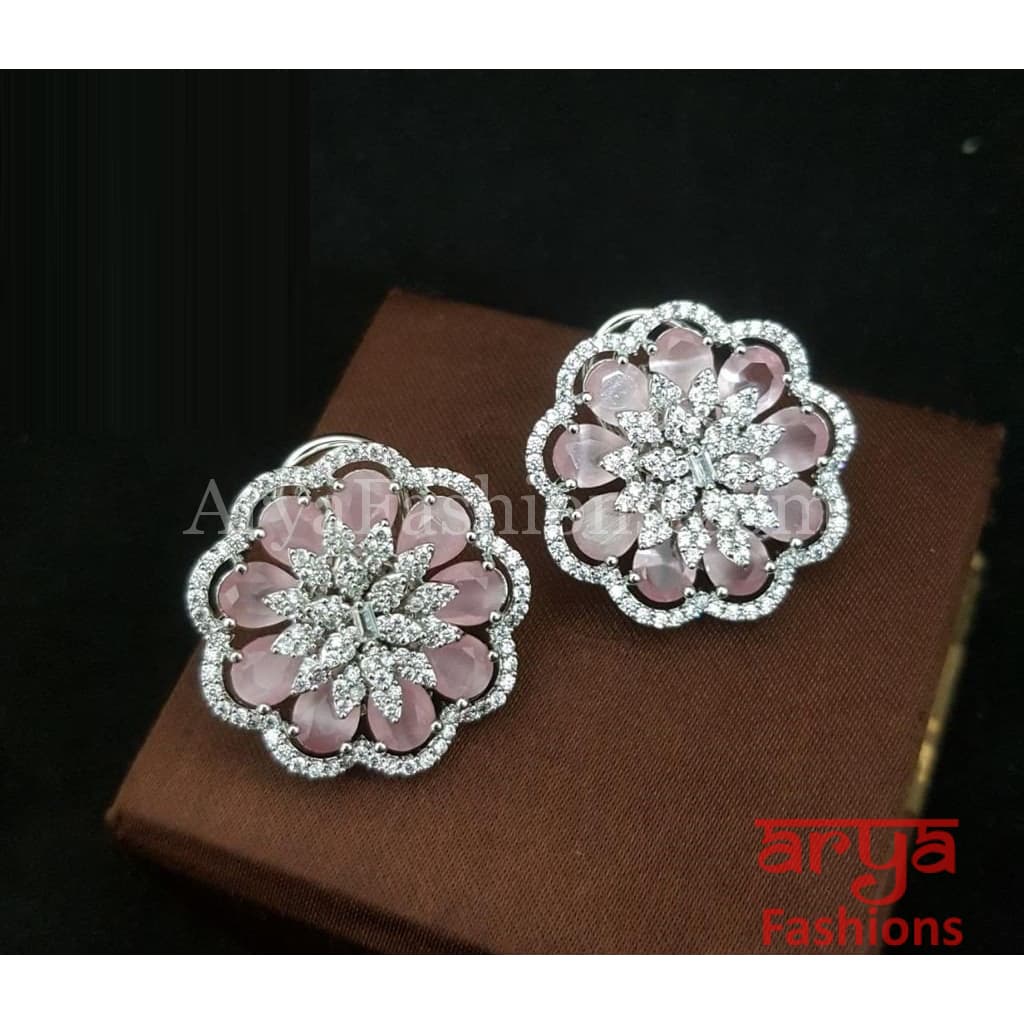 Tahi CZ Studs with Silver stones in Rose Gold Finish/ Trendy Bollywood Stud