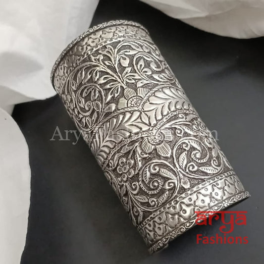 Traditional Ethnic Oxidized Silver Cuff Bracelet