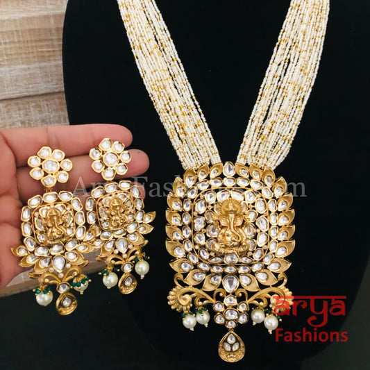 Vani Designer Ganpati Long Kundan Necklace/ Ganesha Pearl Necklace