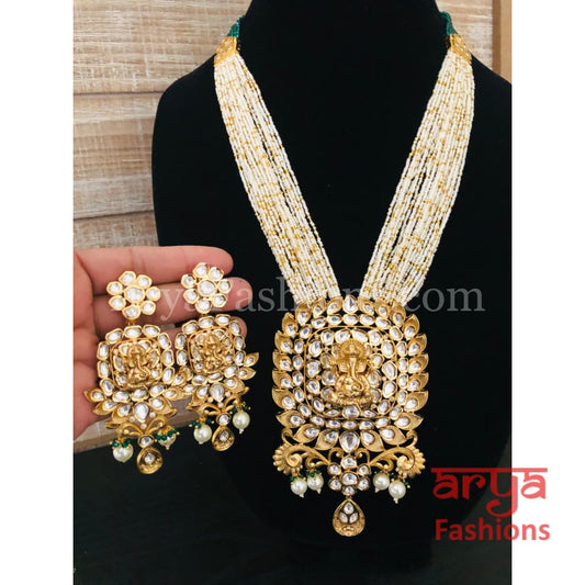 Vani Designer Ganpati Long Kundan Necklace/ Ganesha Pearl Necklace