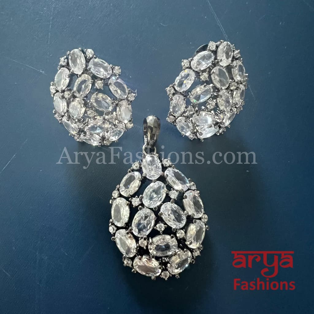 Victorian CZ Pendant with Stud Earrings