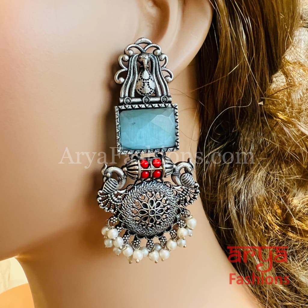 Zeba Colored Stone Ethnic Oxidized Earrings