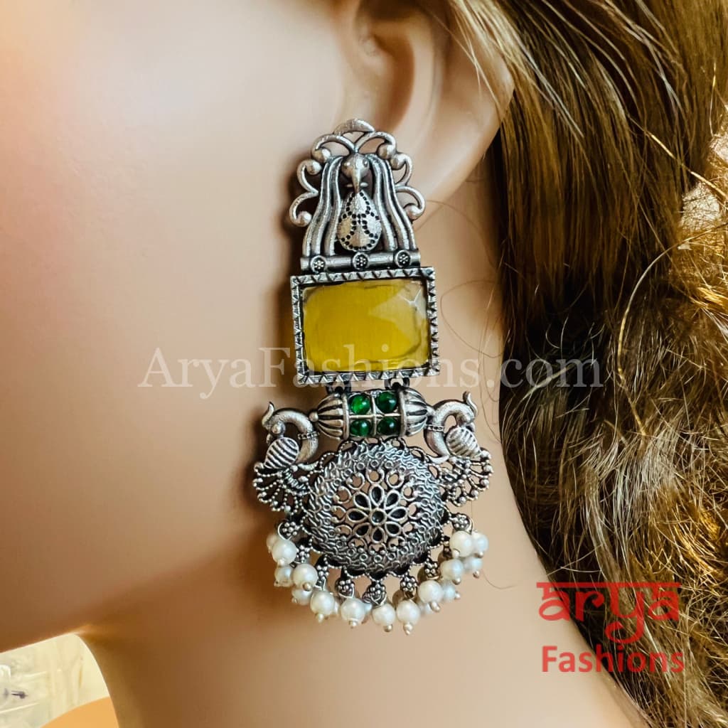 Zeba Colored Stone Ethnic Oxidized Earrings