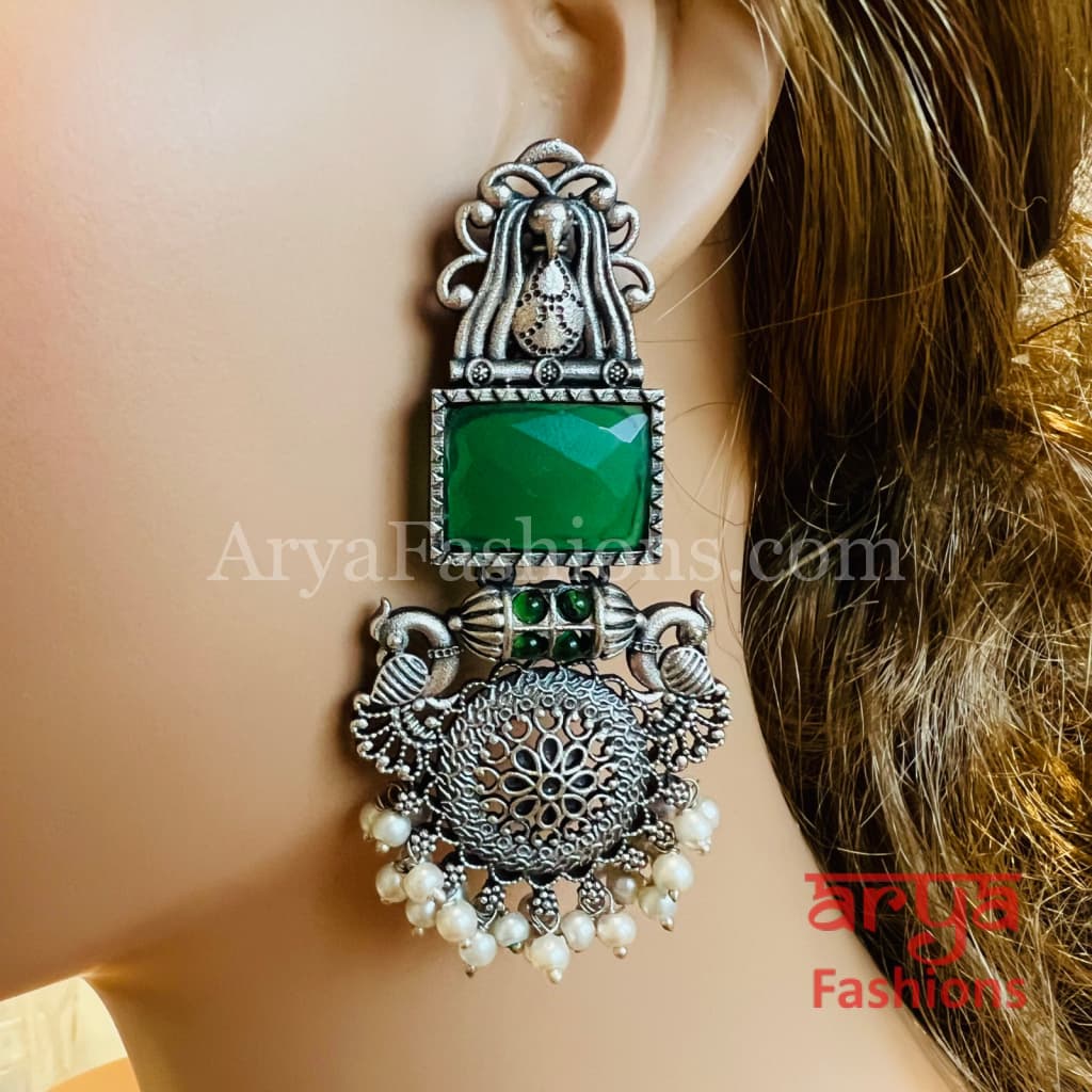 Zeba Colored Stone Ethnic Oxidized Earrings