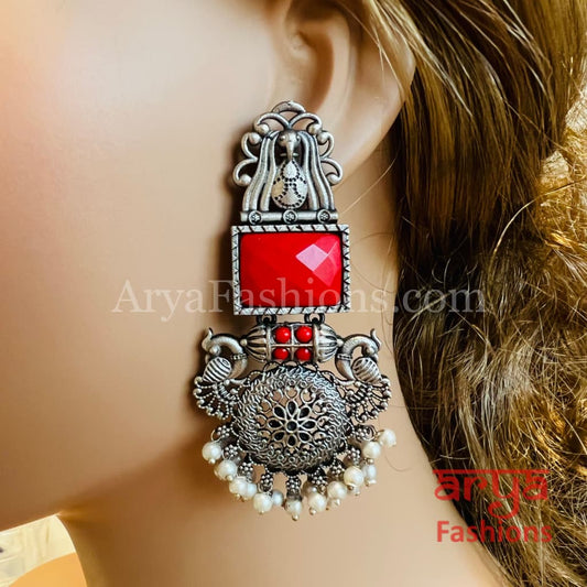 Zeba Colored Stone Ethnic Oxidized Earrings