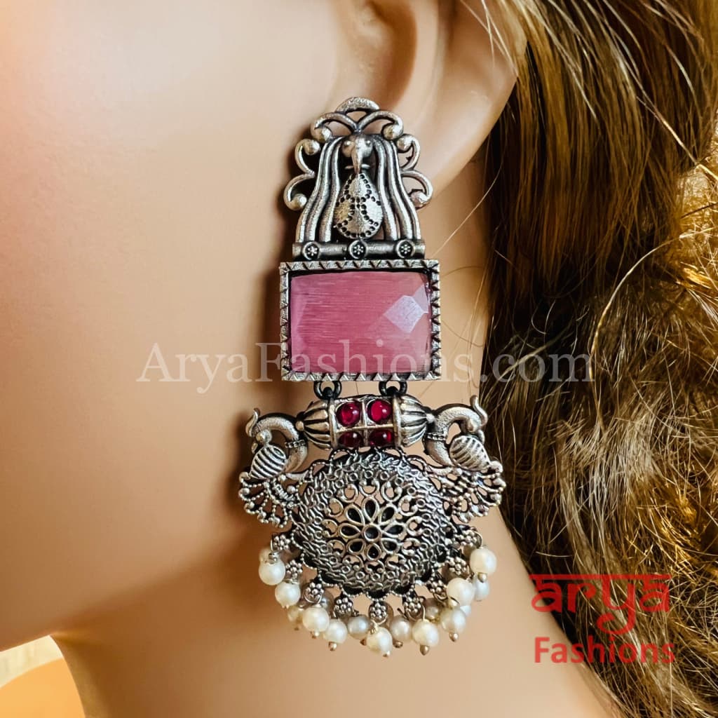 Zeba Colored Stone Ethnic Oxidized Earrings