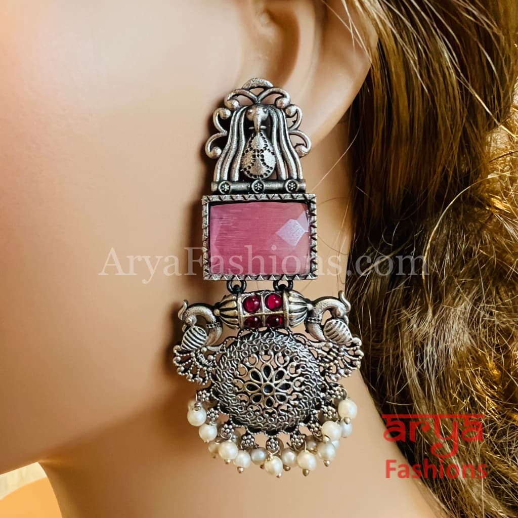 Zeba Colored Stone Ethnic Oxidized Earrings