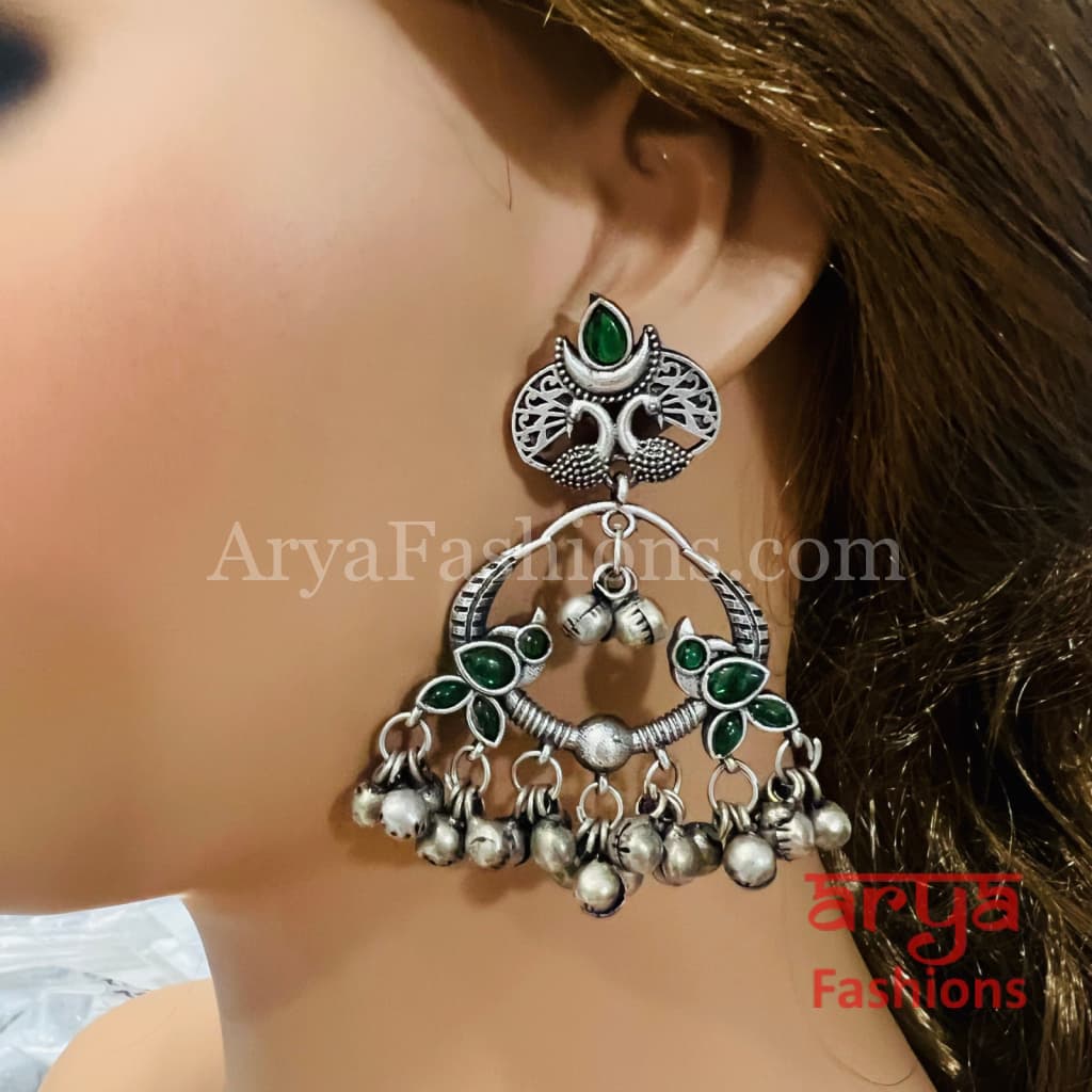 Zeba Oxidized Silver Chandbali Earrings