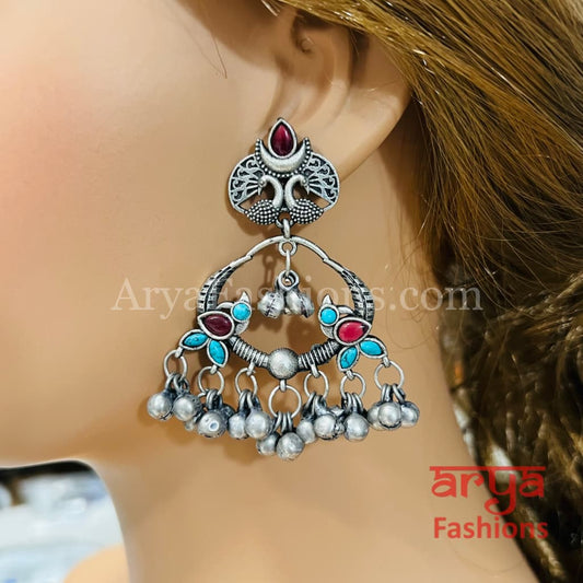 Zeba Oxidized Silver Chandbali Earrings