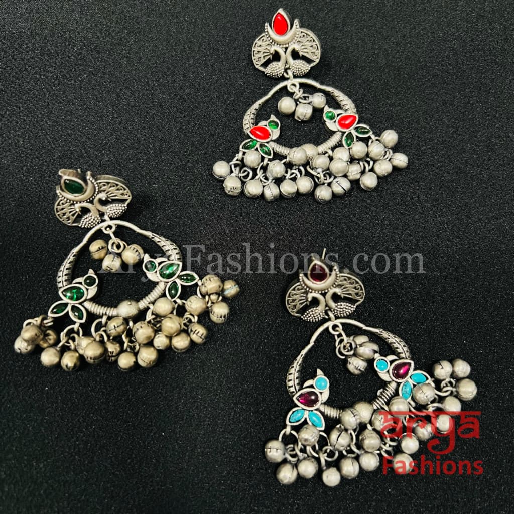 Zeba Oxidized Silver Chandbali Earrings