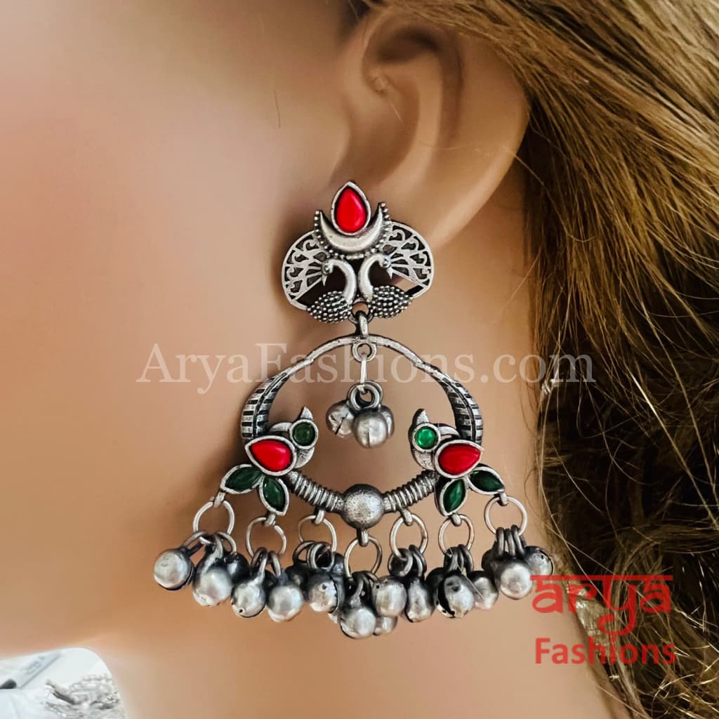 Zeba Oxidized Silver Chandbali Earrings