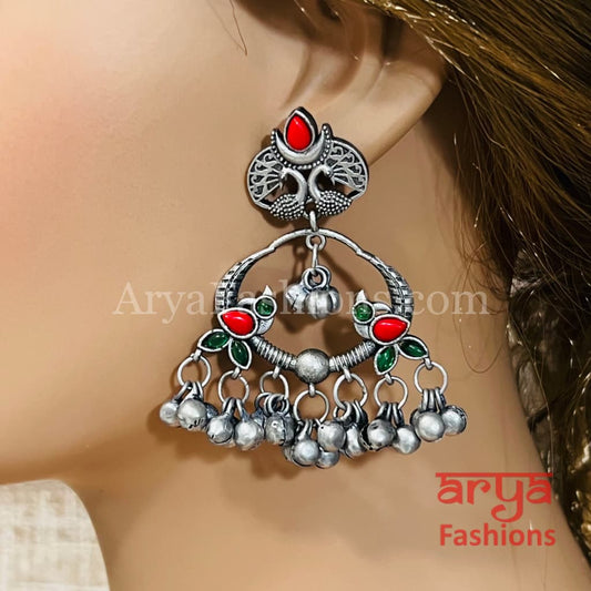 Zeba Oxidized Silver Chandbali Earrings