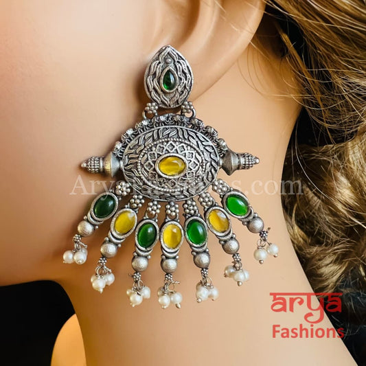 Zeba Silver Oxidized Pearl Chandbali