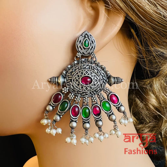 Zeba Silver Oxidized Pearl Chandbali