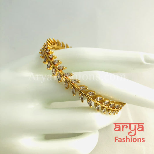 2.4,2.6,2.8 Golden CZ Leaf Bangles,Cubic Zirconia Trendy Kada Bangles