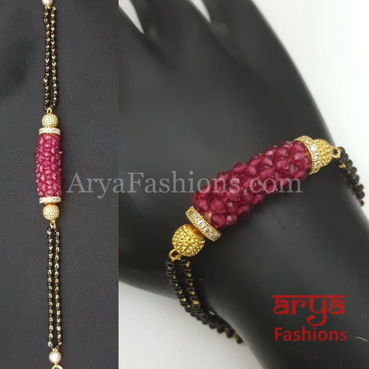 2.4 2.6 and 2.8 Pink Black Beads Multi-strand Mangalsutra Bracelet