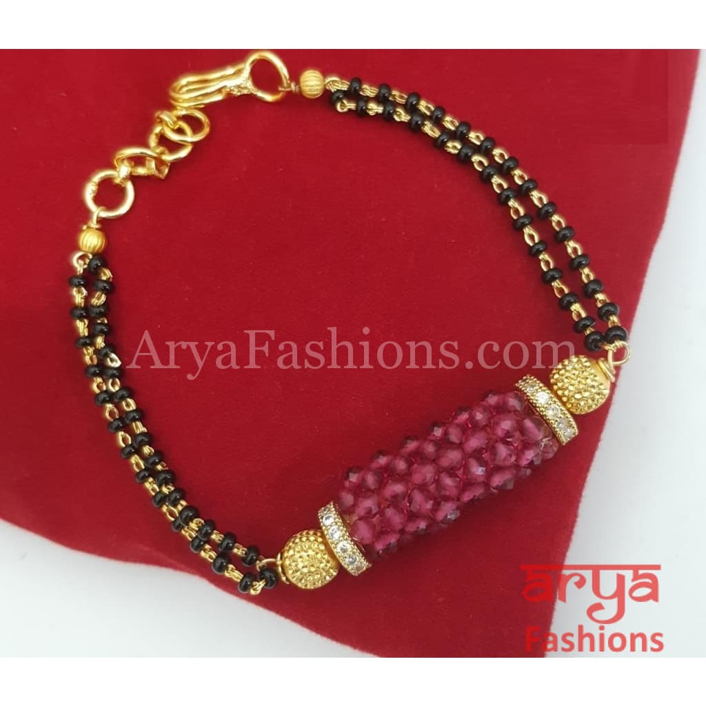 2.4 2.6 and 2.8 Pink Black Beads Multi-strand Mangalsutra Bracelet