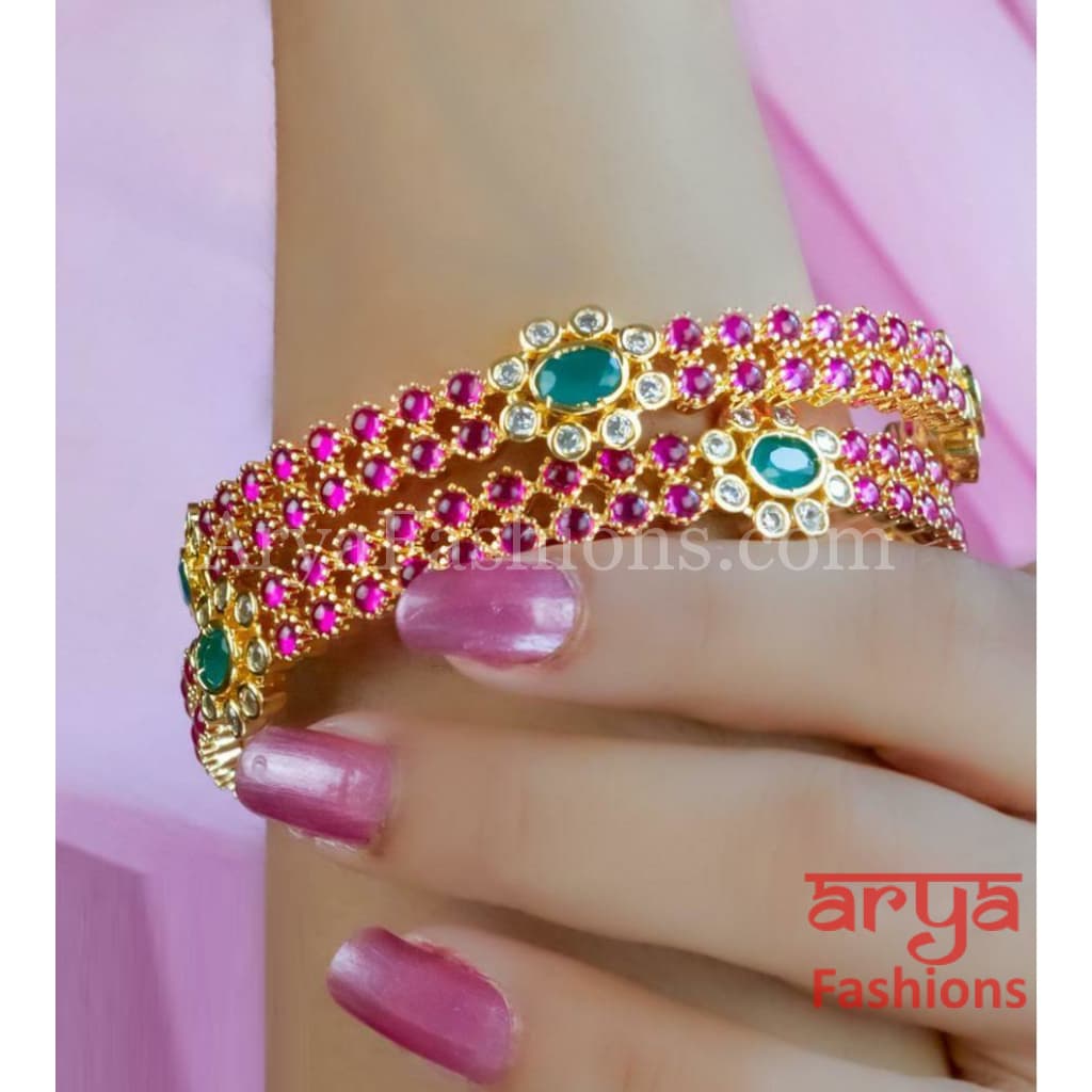 2.4,2.6,2.8 Ruby CZ,Kundan Jadau Kada Bangles
