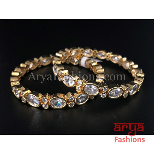 2.4 2.6 Golden CZ Stones Bangles