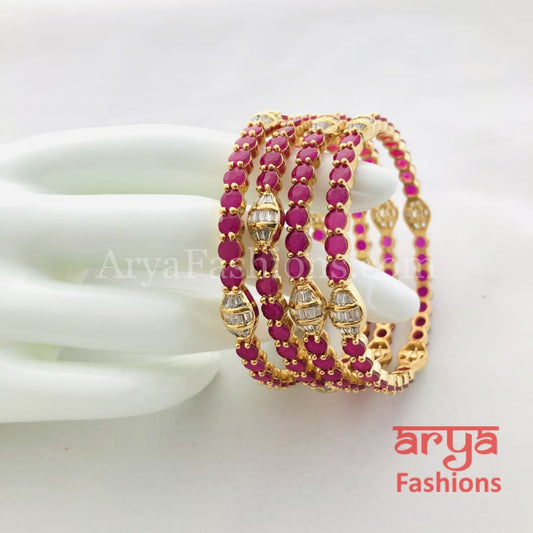 2.4 2.6 Golden Ruby White CZ Stones Bangles