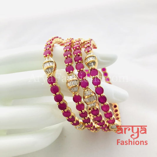 2.4 2.6 Golden Ruby White CZ Stones Bangles