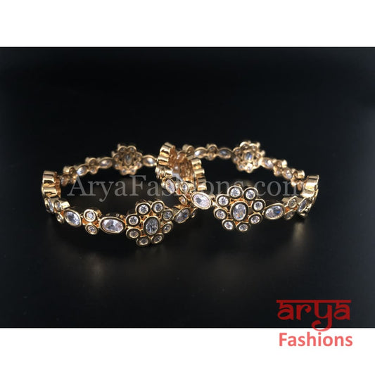 2.4 2.6 Golden White CZ Stones Bangles