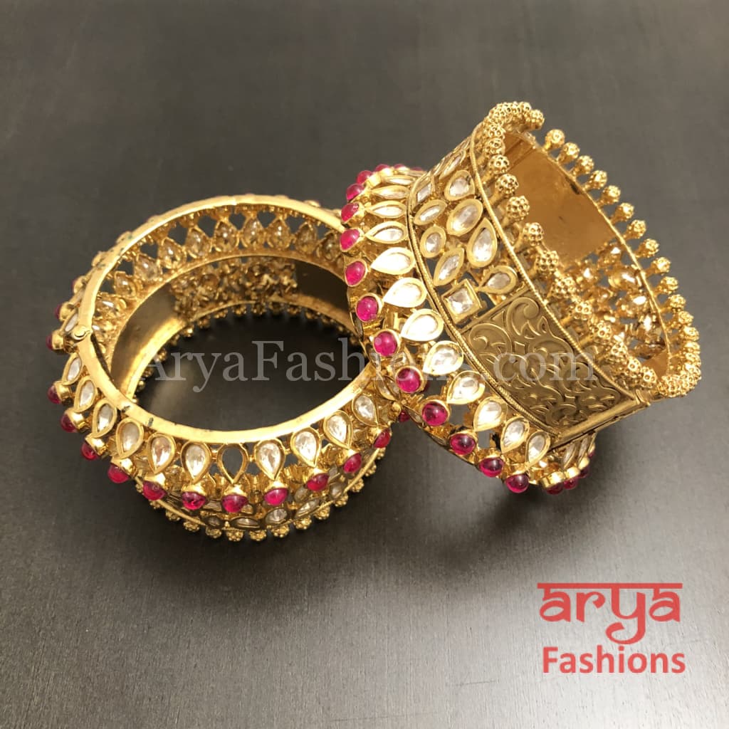 2.4,2.6 Rajwadi Ruby Kundan Jadau Kada with and stones