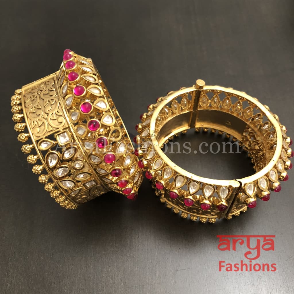 2.4,2.6 Rajwadi Ruby Kundan Jadau Kada with and stones